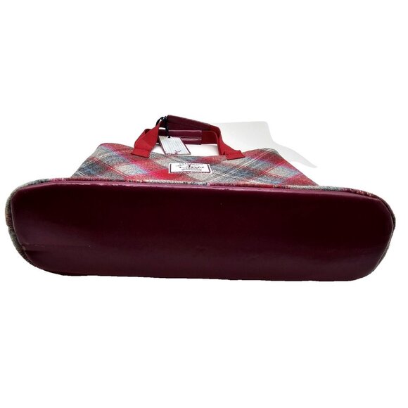 NESS Scotland Tweed Wool Tartan Plaid Bag Fall Teacher Tote Burgundy Gray - Picture 3 of 7